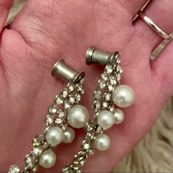 2g (6mm) bridal evening cocktail formal crystal drop dangle earrings plugs gauge - Picture 2 of 3